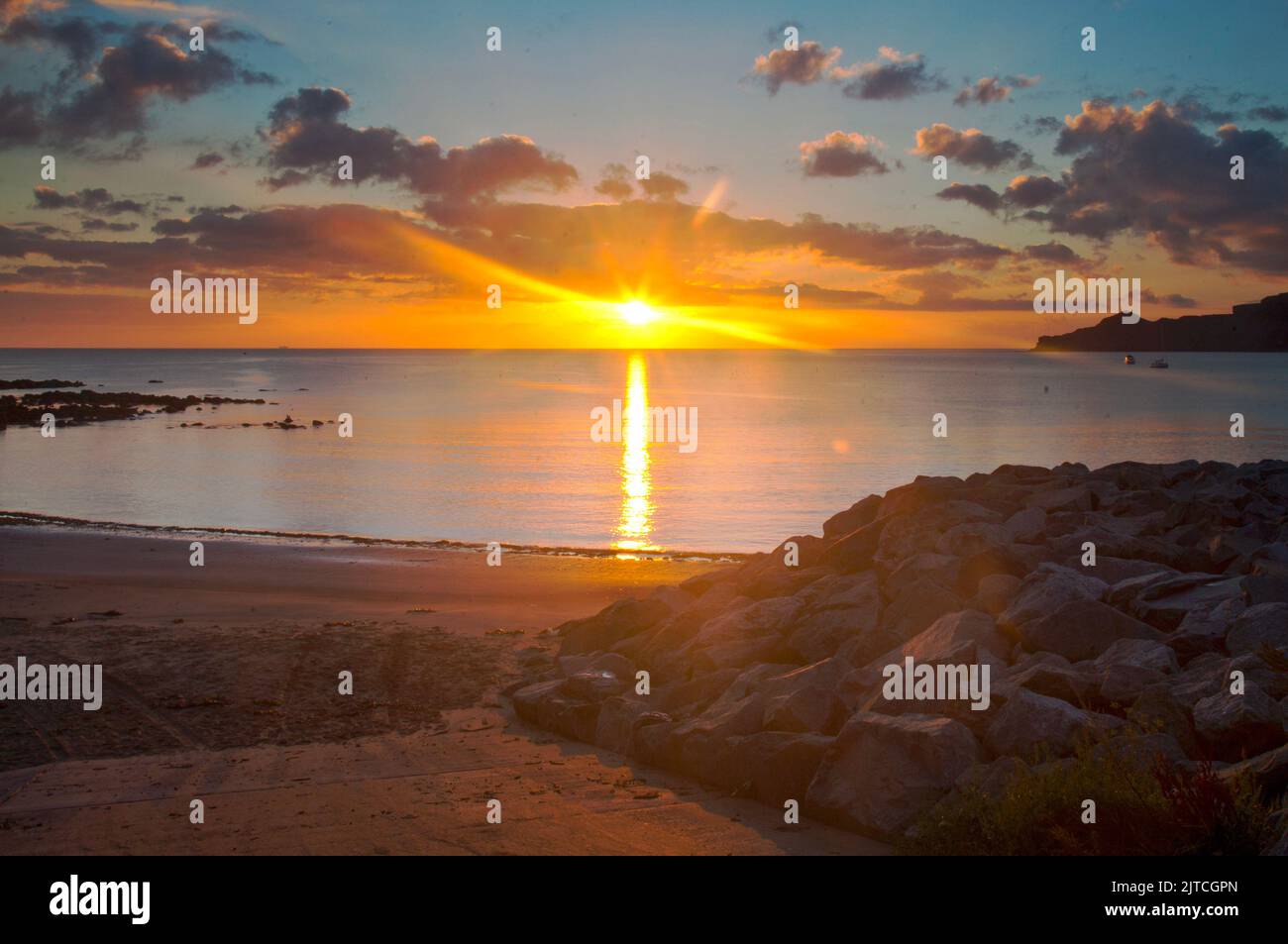 Runswick Bay moments after sunrise, North Yorkshire Stock Photo