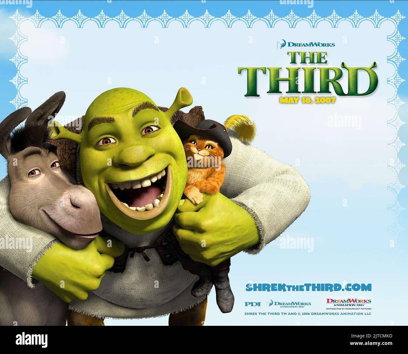 DONKEY, SHREK, PUSS IN BOOTS POSTER, SHREK THE THIRD, 2007 Stock Photo