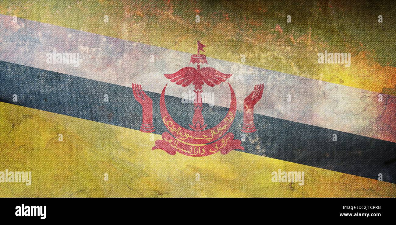 retro flag of Austronesian peoples Bruneians with grunge texture. flag representing ethnic group or culture, regional authorities. no flagpole. Plane Stock Photo