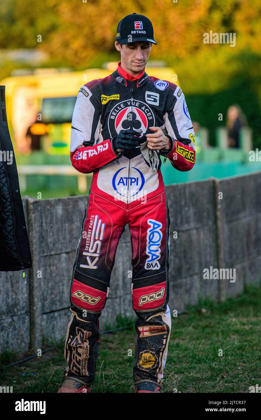 Max Fricke gets ready during the SGB Premiership match between Wolverhampton Wolves and Belle Vue Aces at Monmore Green Stadium, Wolverhampton on Monday 29th August 2022. (Credit: Ian Charles | MI News) Credit: MI News & Sport /Alamy Live News Stock Photo