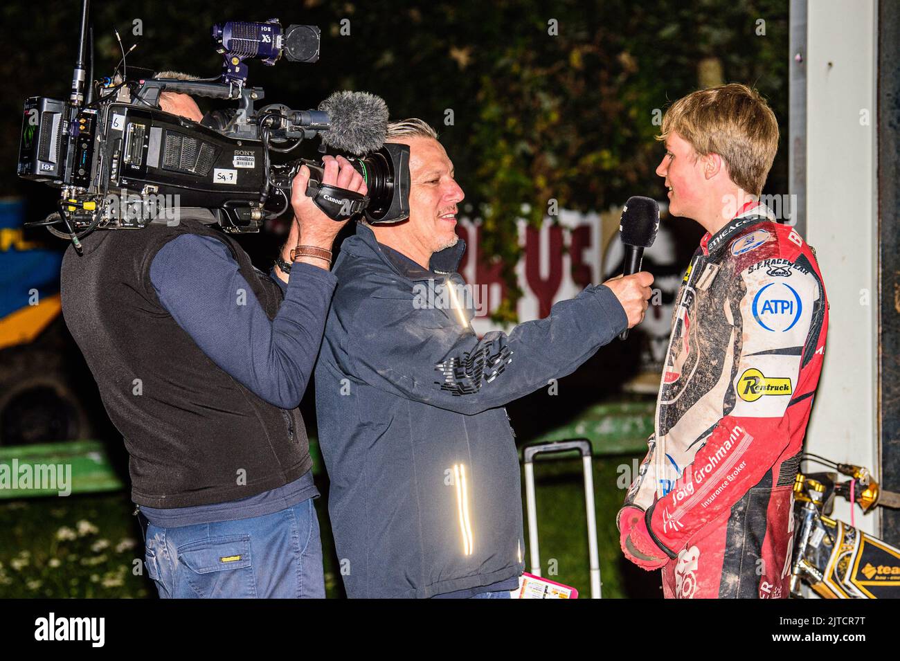 Norick Blödorn is interviewed for Eurosport during the SGB Premiership match between Wolverhampton Wolves and Belle Vue Aces at Monmore Green Stadium, Wolverhampton on Monday 29th August 2022. (Credit: Ian Charles | MI News) Credit: MI News & Sport /Alamy Live News Stock Photo