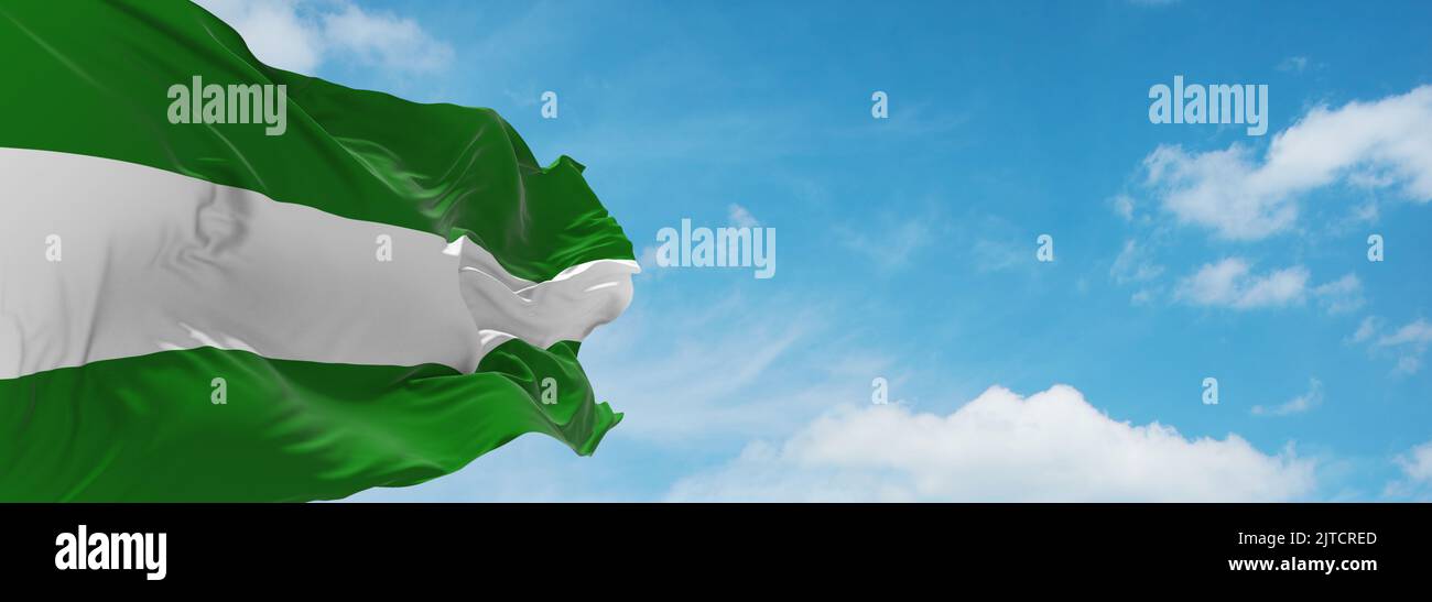 flag of Austronesian peoples Sundanese people at cloudy sky background, panoramic view.flag representing ethnic group or culture, regional authorities Stock Photo