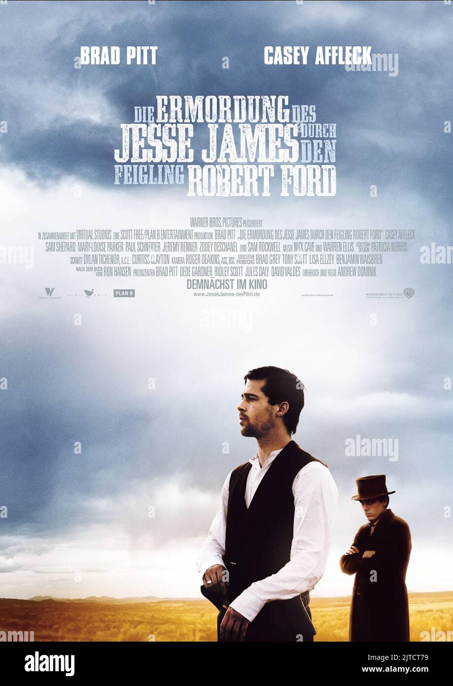 BRAD PITT, CASEY AFFLECK MOVIE POSTER, THE ASSASSINATION OF JESSE JAMES BY THE COWARD ROBERT