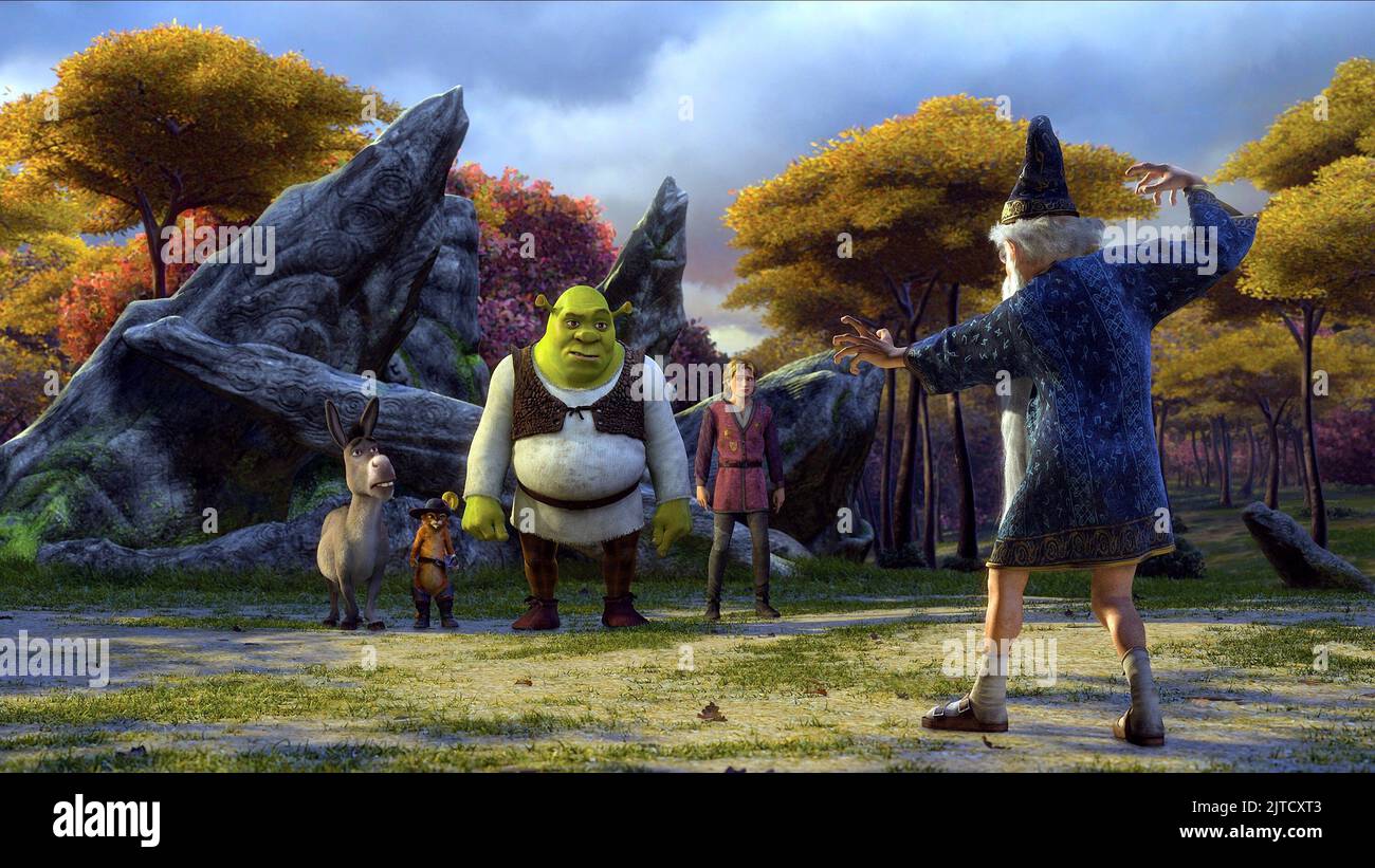 DONKEY, PUSS IN BOOTS, SHREK, ARTIE, MERLIN, SHREK THE THIRD, 2007 Stock Photo