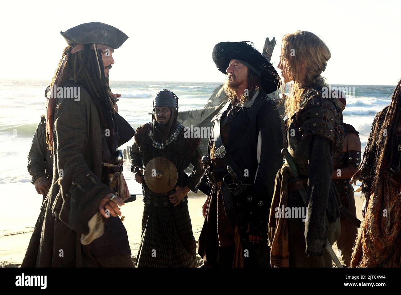 JOHNNY DEPP, GEOFFREY RUSH, KEIRA KNIGHTLEY, PIRATES OF THE CARIBBEAN: AT WORLD'S END, 2007 Stock Photo