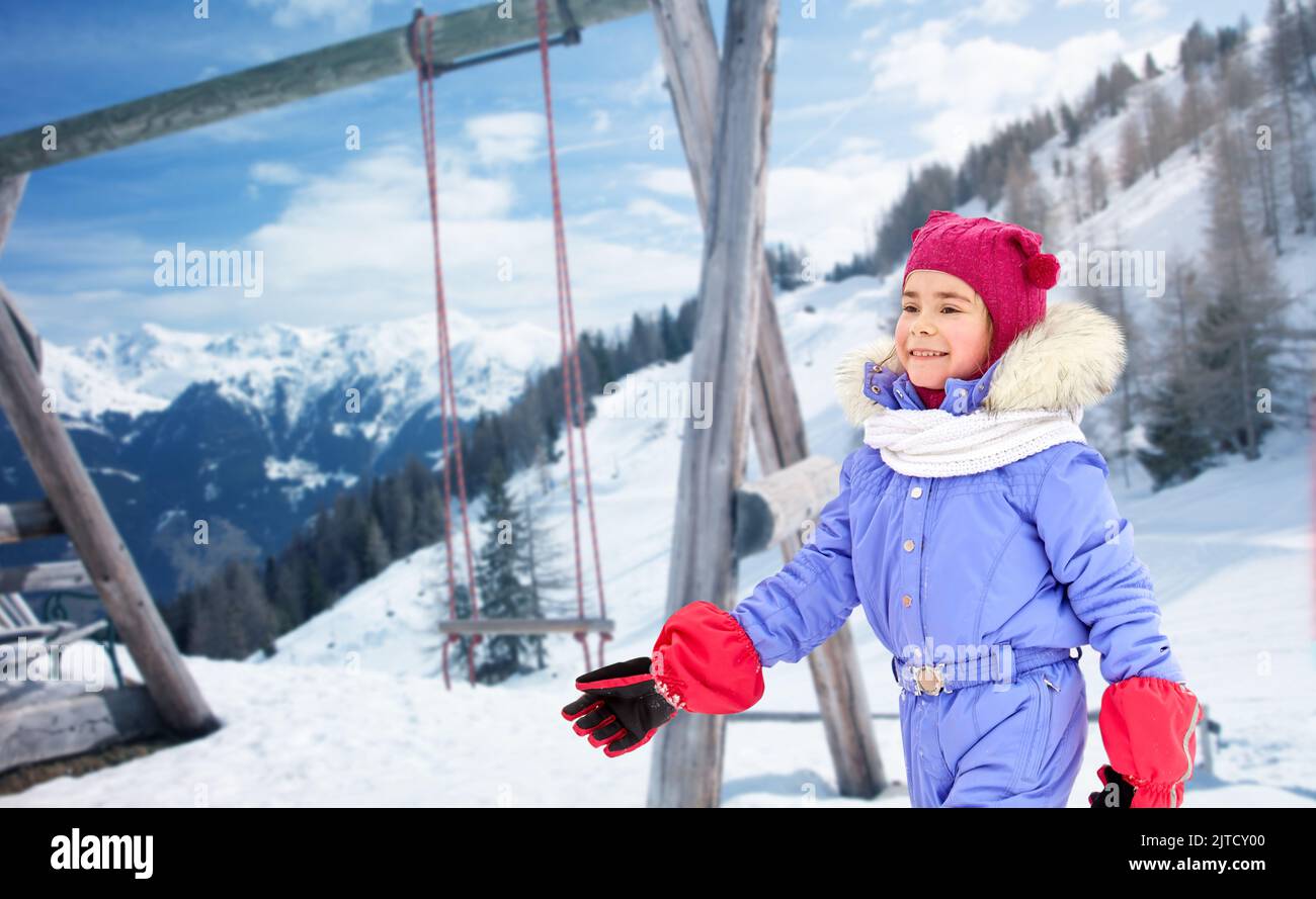 happy little girls in winter clothes outdoors Stock Photo Alamy