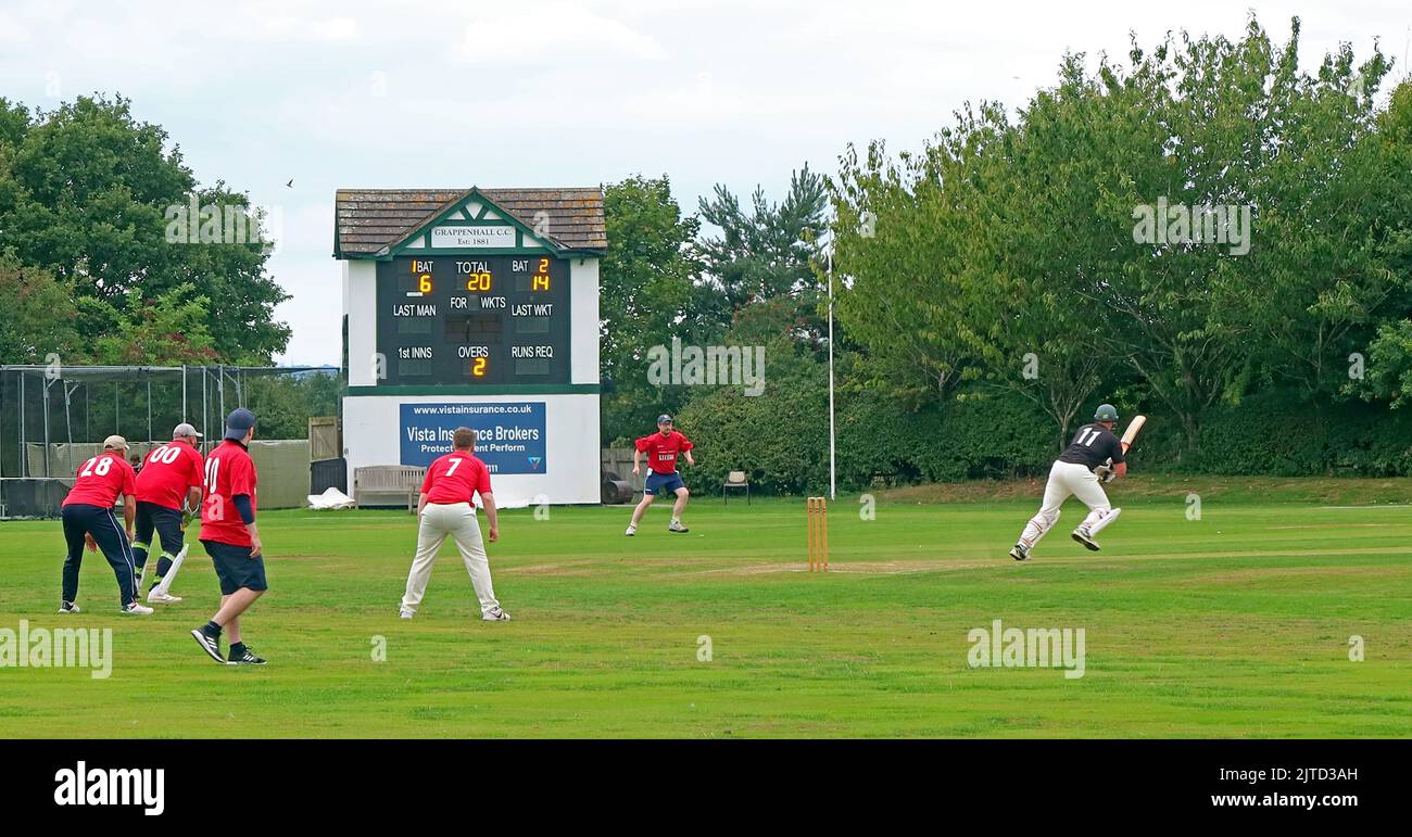 Grappenhall Cricket club - Grappers X1 vs Kuckoo XI, Bank Holiday Monday 29th Aug 2022, Broad Lane, Grappenhall, Warrington, Cheshire, WA4 3ER Stock Photo