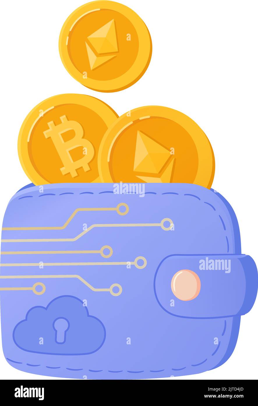 Crypto wallet with coins vector illustration. Blockchain wallet technology,  for bitcoin and ethereum cryptocurrency. The digital wallet is securely  protected on the cloud, safe Stock Vector Image & Art - Alamy