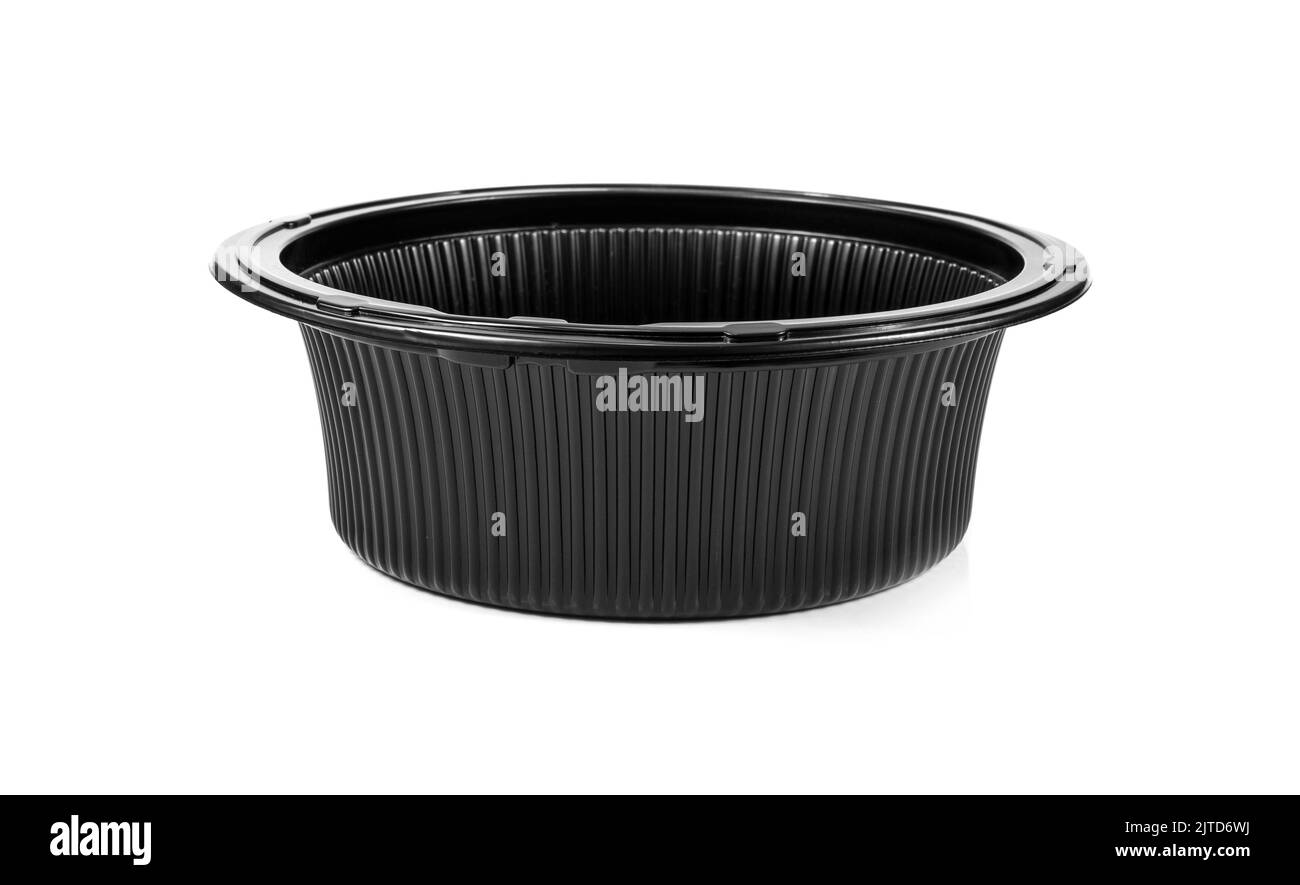 Black empty plastic bowl isolated on white Stock Photo - Alamy