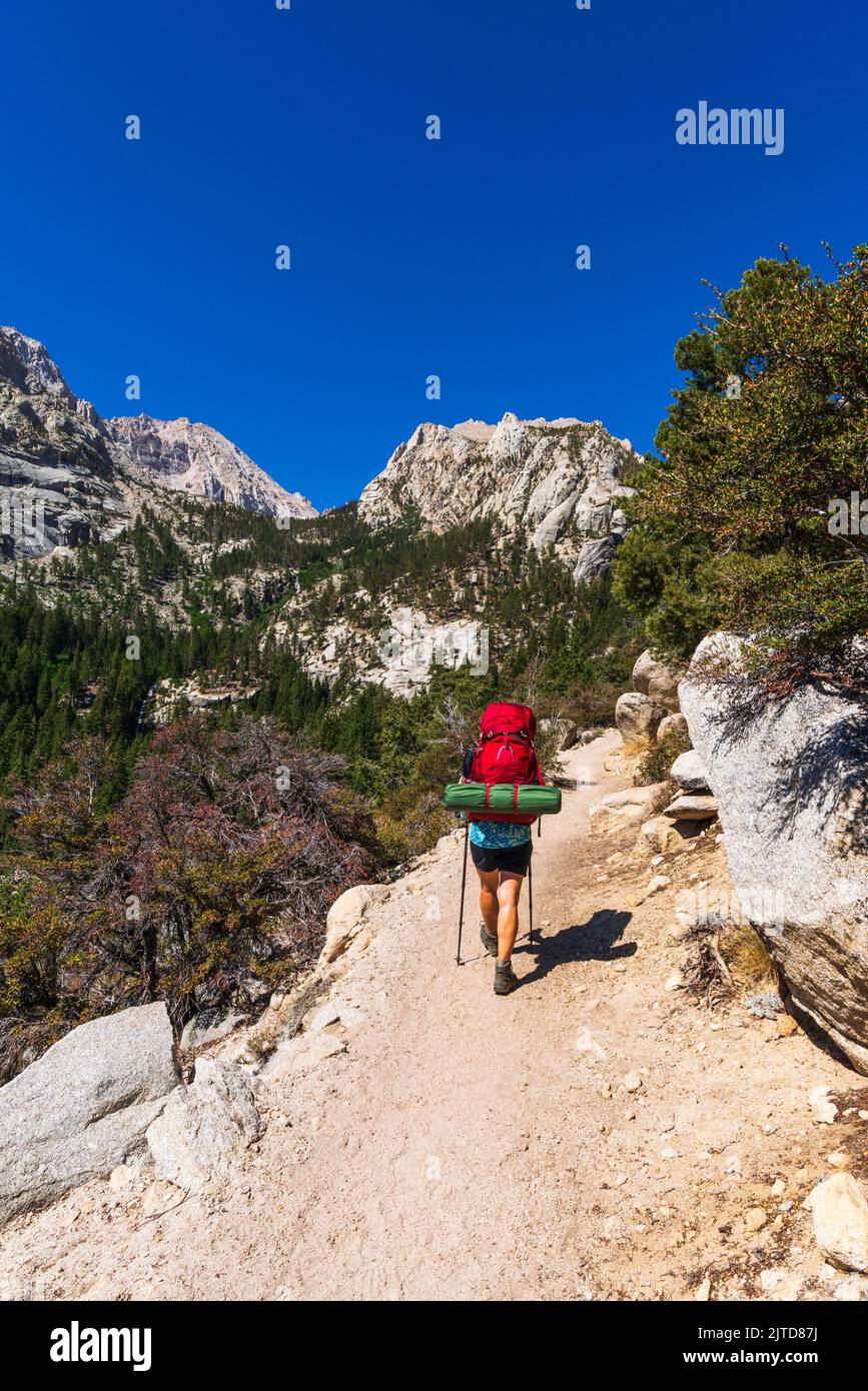Hiker on the Mount Whitney Trail, John Muir Wilderness, California USA