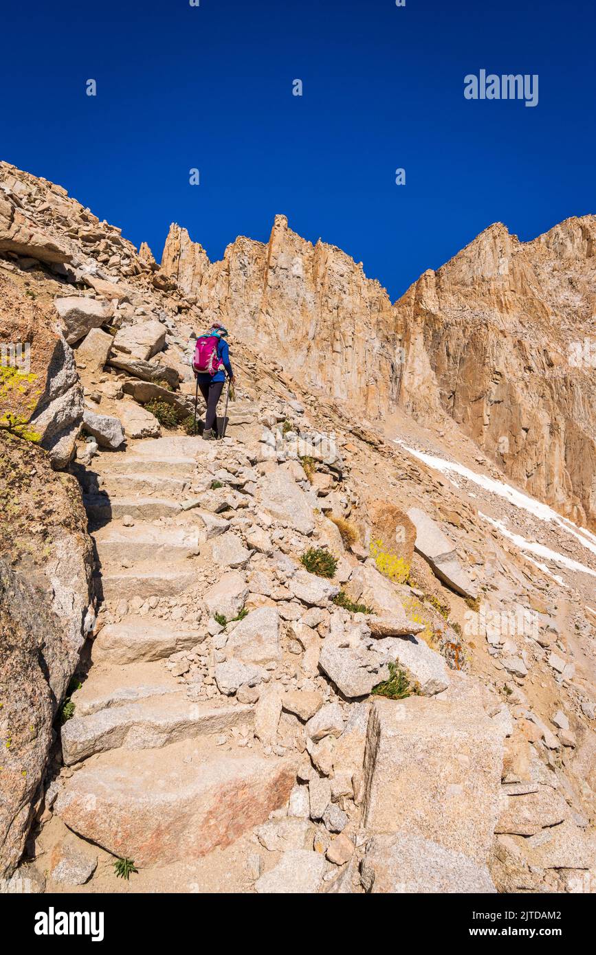 Hiker on the Mount Whitney Trail, John Muir Wilderness, California USA