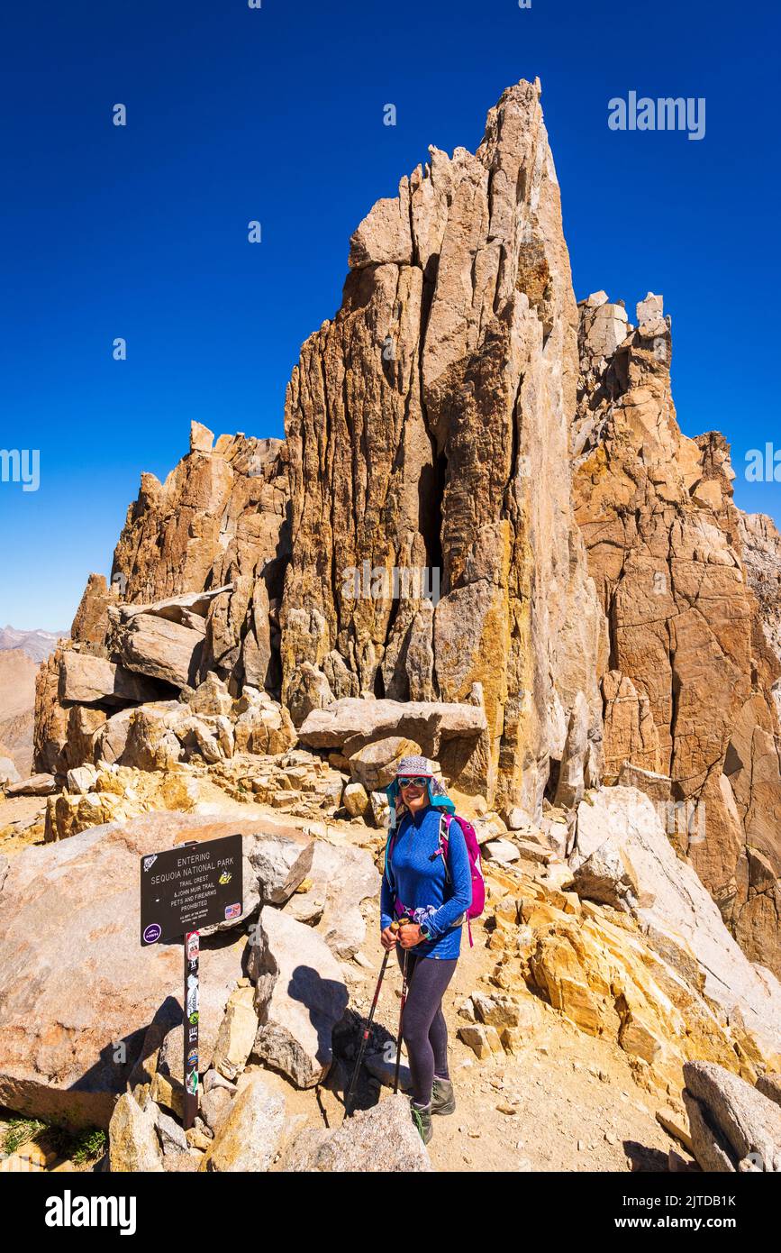 Hiker on the Mount Whitney Trail at Trail Crest, Sequoia National Park,  California USA Stock Photo - Alamy