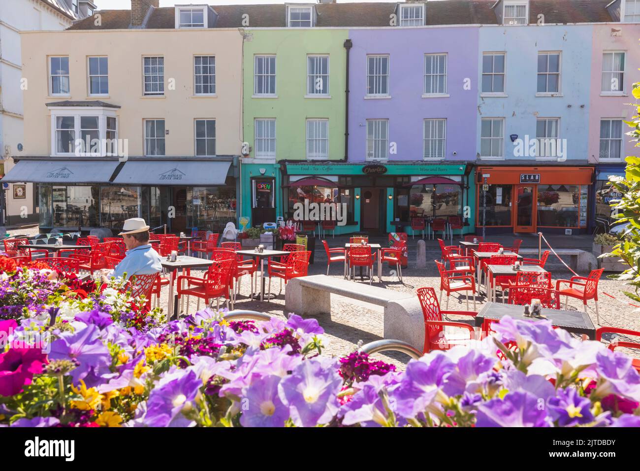 England, Kent, Margate, Old Town Colourful Seafront Cafes and