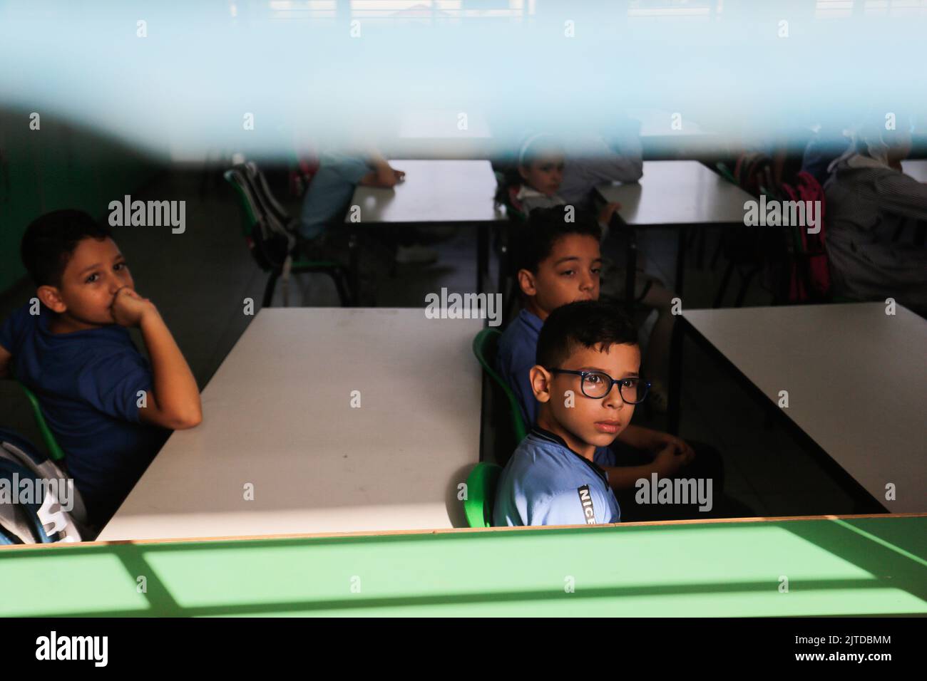 Gaza City, Palestine. 29th Aug, 2022. Palestinian children on the first