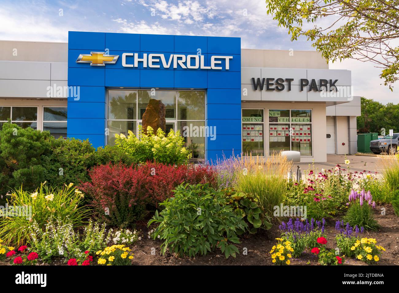 The West Park Motors car dealership building in Altona, Manitoba, Canada. Stock Photo