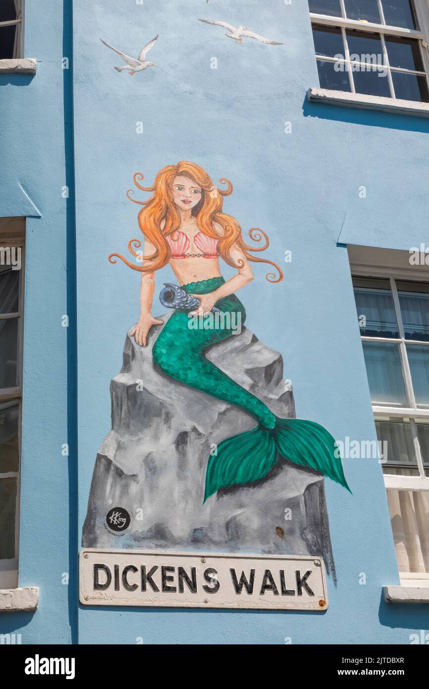 England, Kent, Broadstairs, Dickens Walk, Wall Art Painting of a Mermaid Stock Photo