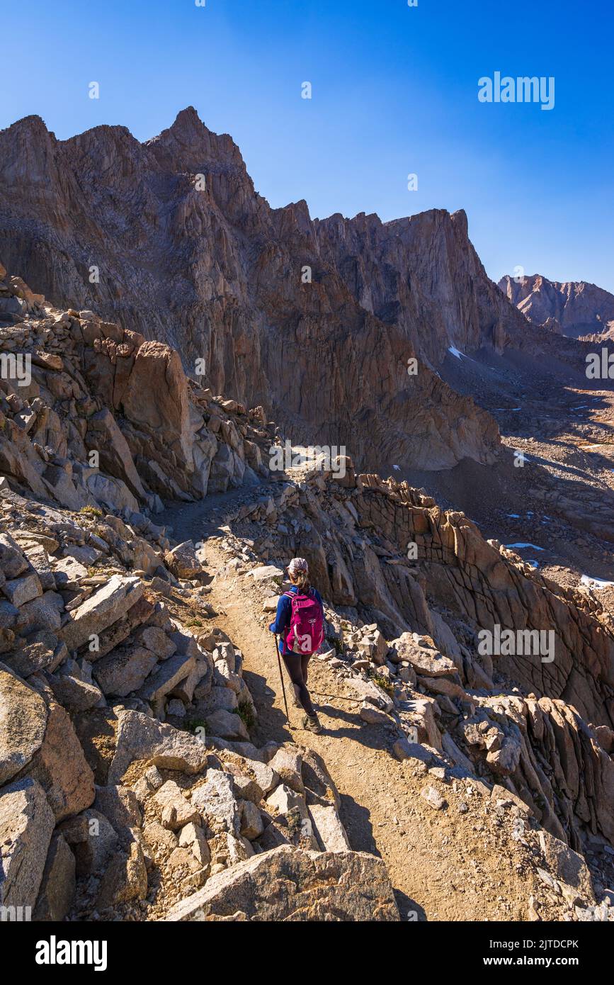 Hiker on the Mount Whitney Trail, John Muir Wilderness, California USA