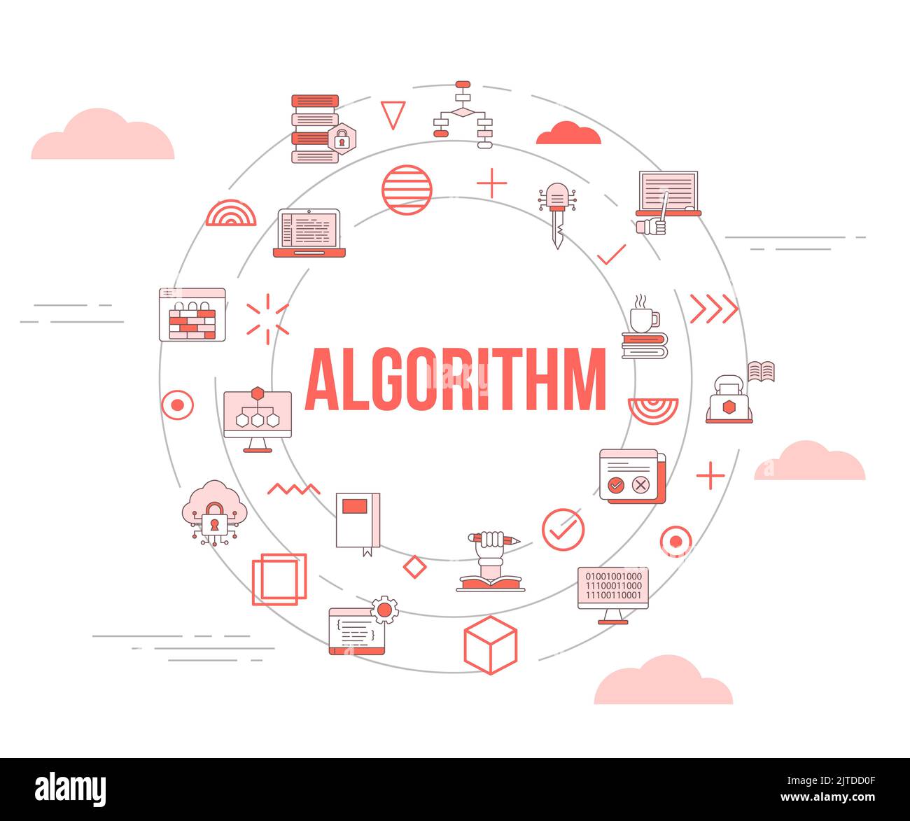 algorithm concept with icon set template banner and circle round shape vector illustration Stock Photo