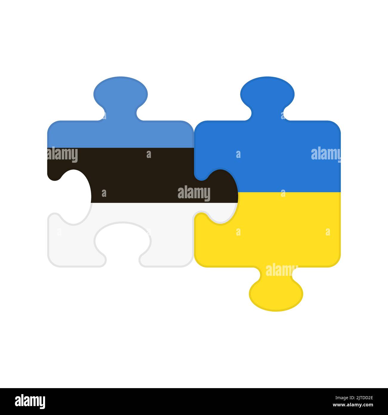 Puzzle pieces with flags of Estonia and Ukraine. Parts with national symbols of European countries joining together in cooperation, friendship and dialogue between two partners Tallinn and Kyiv Stock Vector