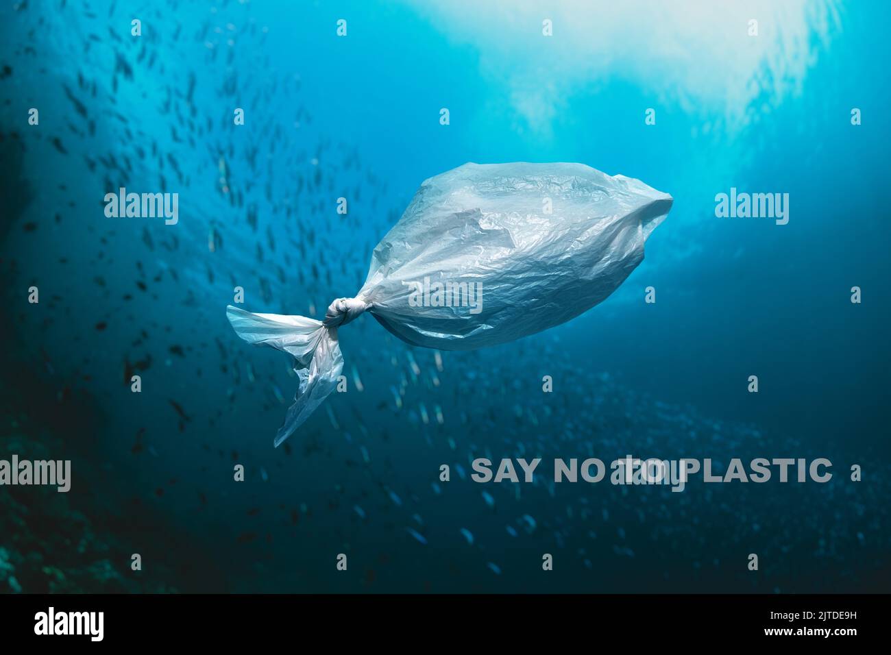 Plastic bag floating in the ocean - SAY NO TO PLASTIC Stock Photo
