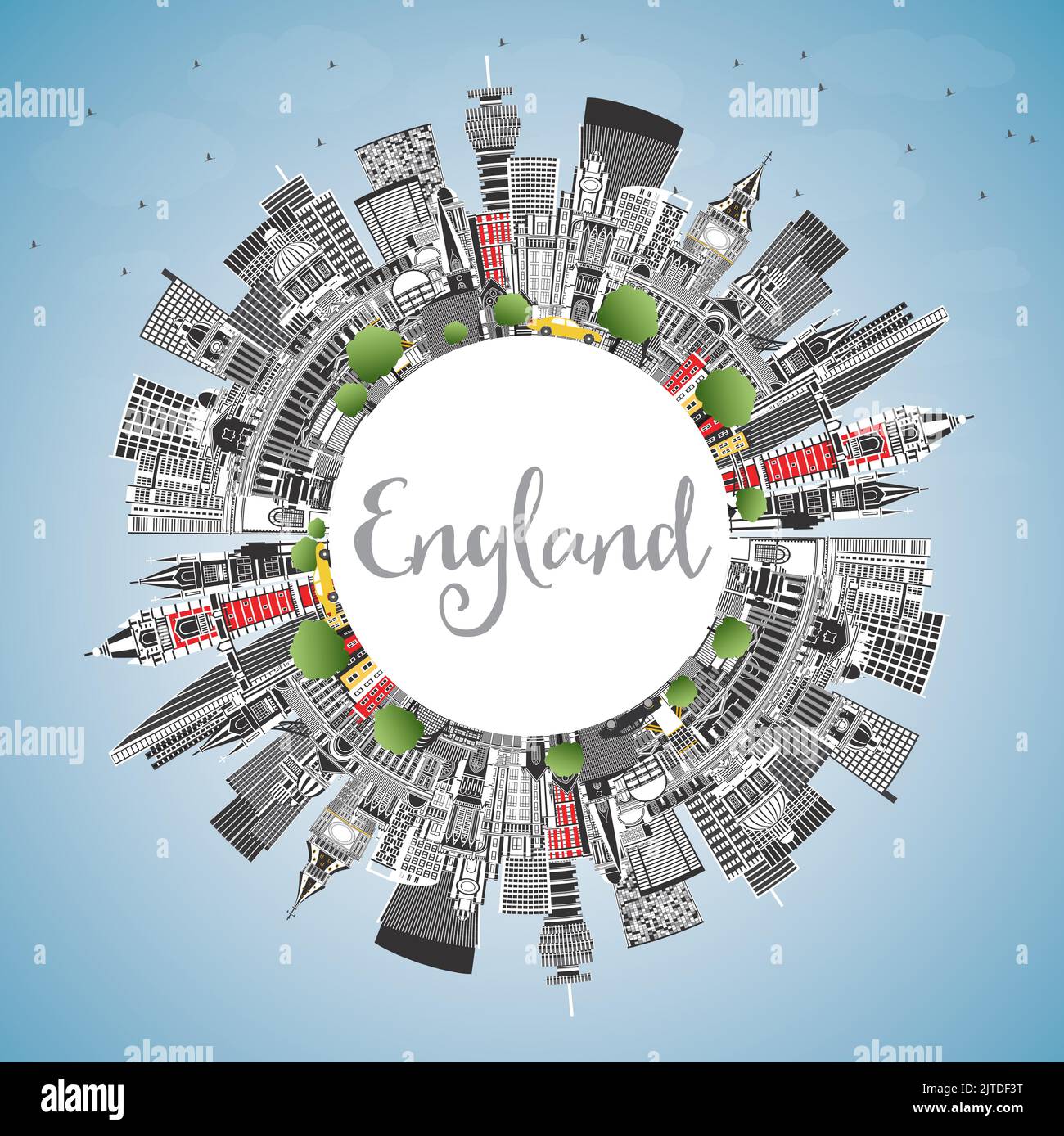 England City Skyline with Gray Buildings, Blue Sky and Copy Space. Vector Illustration. Concept with Historic Architecture. England Cityscape . Stock Vector