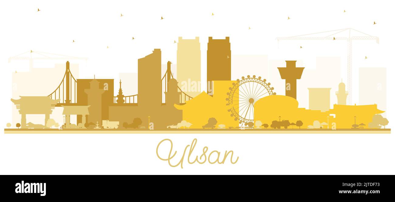Ulsan South Korea City Skyline Silhouette with Golden Buildings Isolated on White. Vector Illustration. Travel and Tourism Concept. Stock Vector