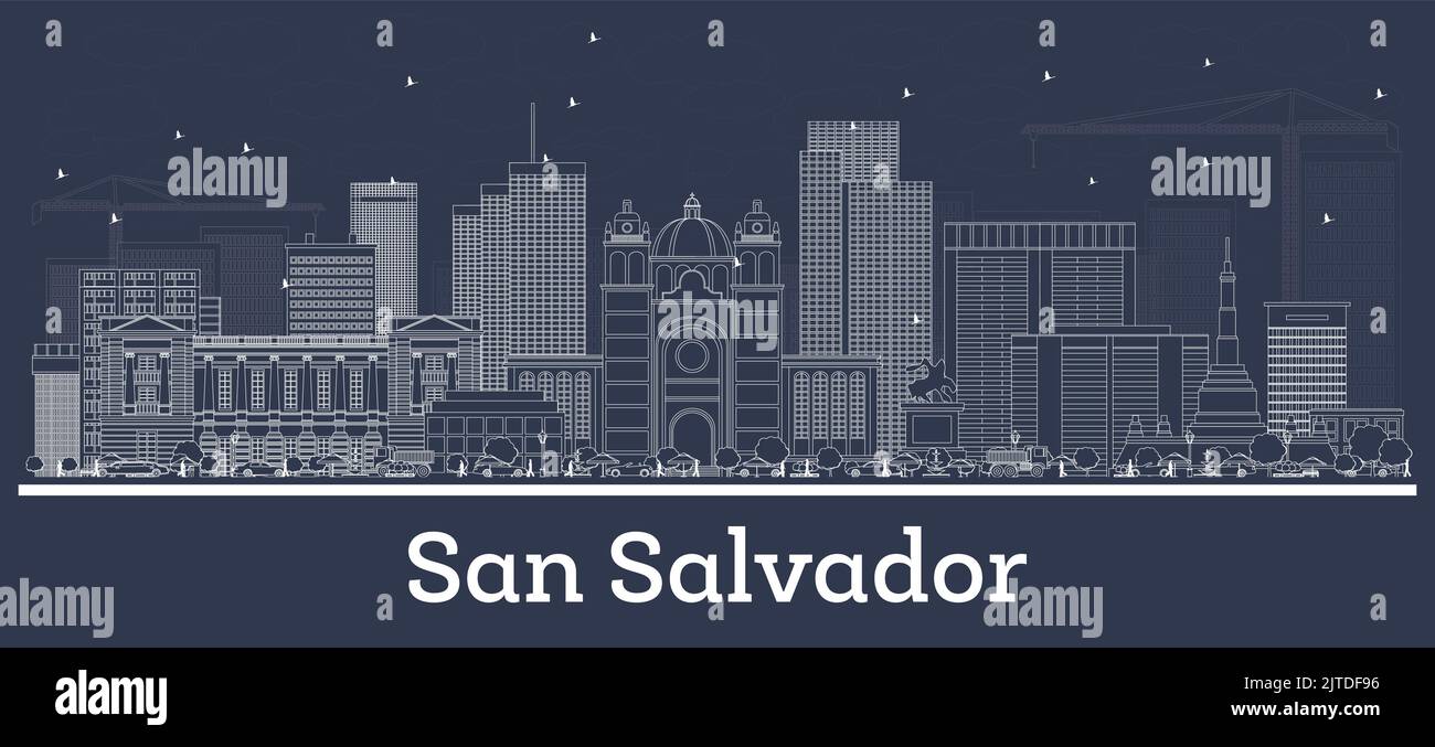 Outline San Salvador Skyline with White Buildings. Vector Illustration. Business Travel and Tourism Concept with Modern Architecture. Stock Vector