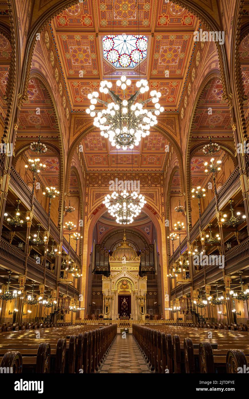 Budapest, Hungary. Inside of the Dohany street Synagogue. This is an Jewish memorial center also known as the Great Synagogue or Tabakgasse Synagogue. Stock Photo