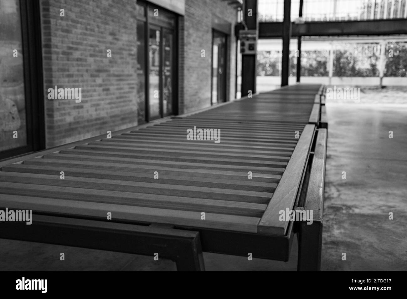 Empty farmers market hall waiting for the traders to return Stock Photo