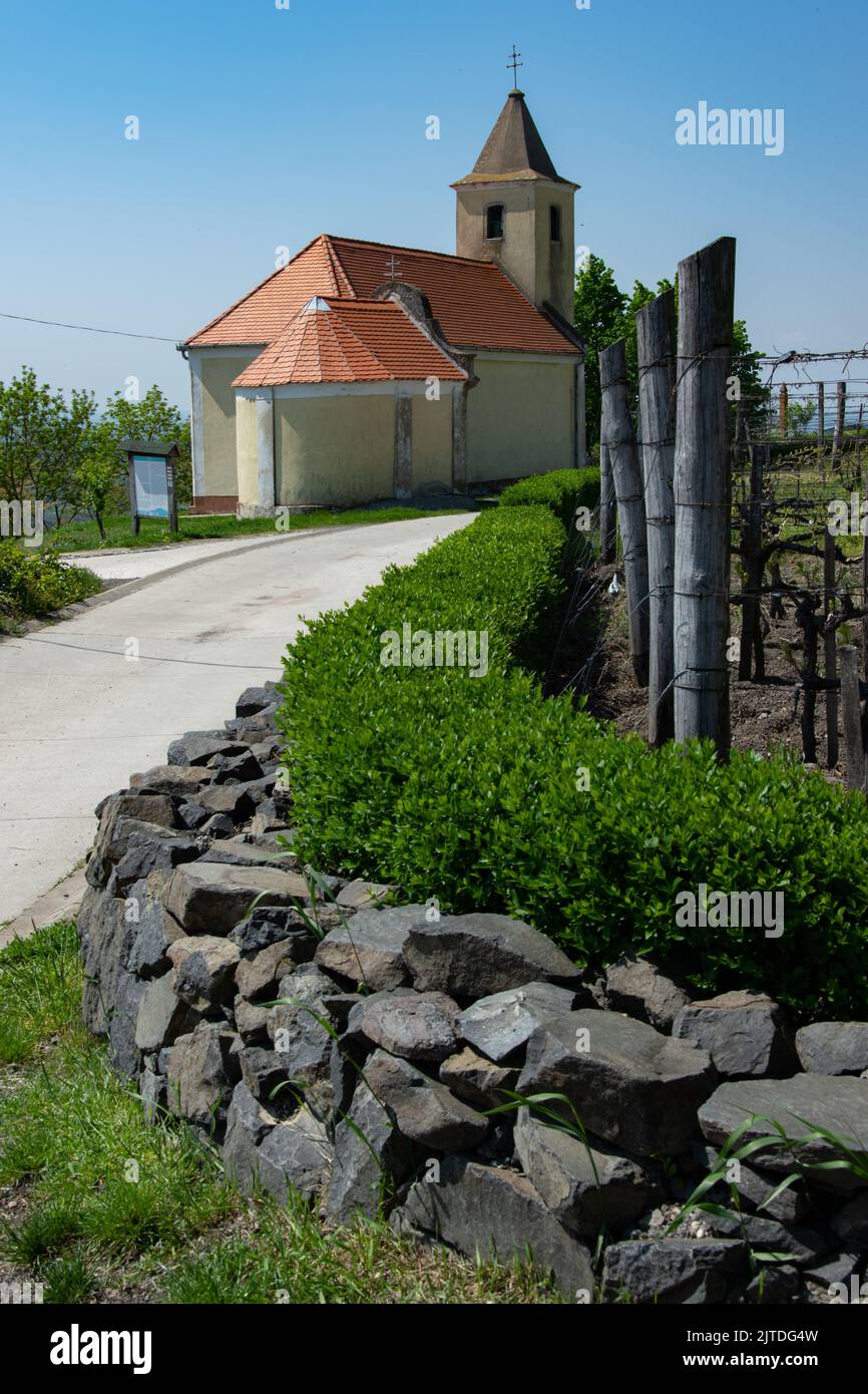 Rural village church in vineyard area Stock Photo