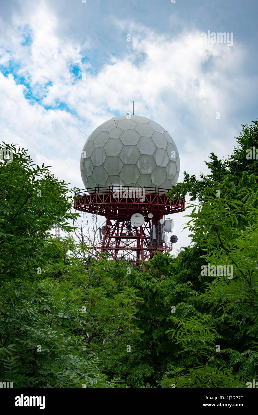 Giant golf ball radar in the forest Stock Photo Alamy