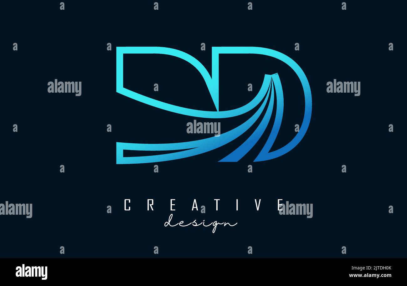 Outline blue letter DD d logo with leading lines and road concept ...