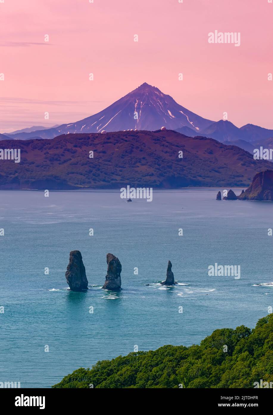 The Three Brothers Rocks in Avacha Bay. Kamchatka Peninsula Stock Photo ...