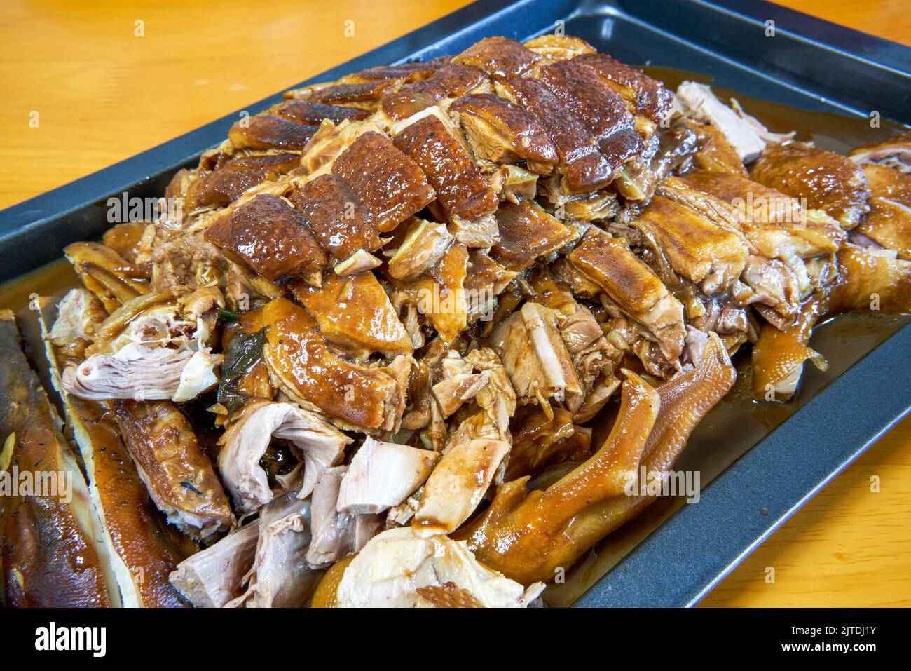 A plate of marinated duck in delicious and tempting sauce Stock Photo