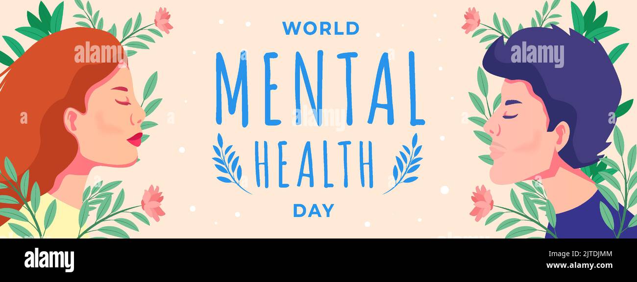 world mental health day banner illustration with men and women relaxing ...