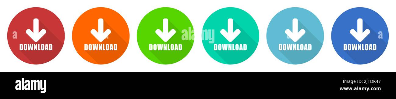 Download icon set, flat design vector illustration in 6 colors options ...
