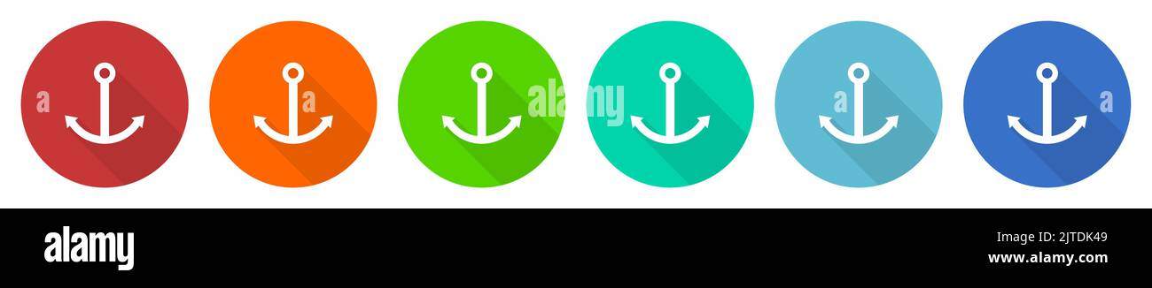 Anchor icon set, flat design vector illustration in 6 colors options ...