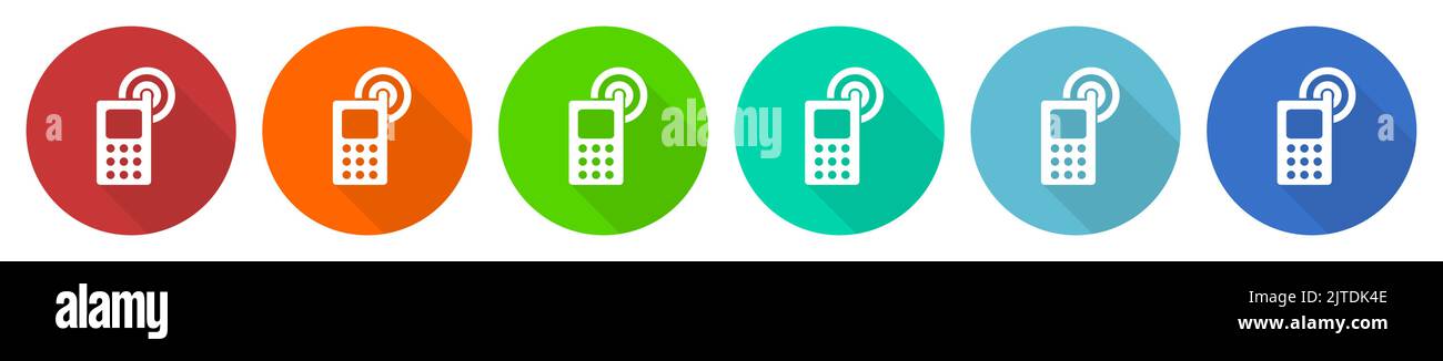 Phone, mobile, cell icon set, flat design vector illustration in 6 ...