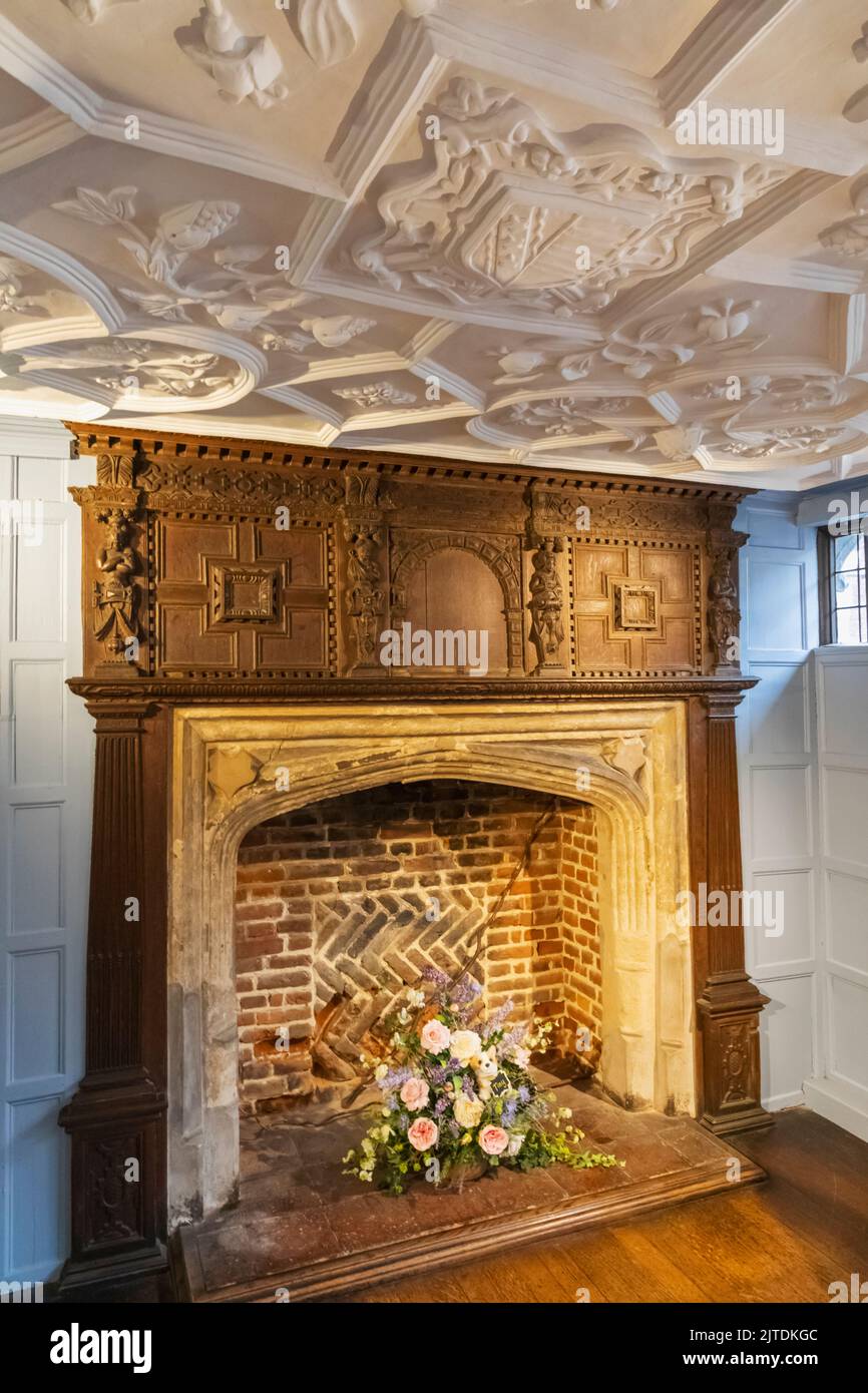 England, Kent, Rochester, Eastgate House, Fireplace in the Grand Reception Room Stock Photo