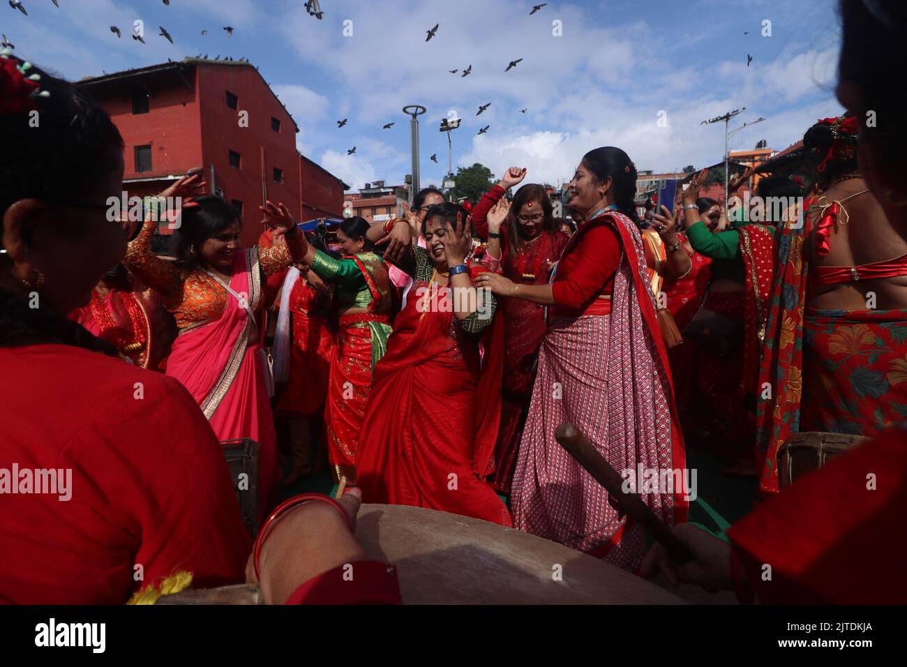 Kathmandu Ne Nepal 30th Aug 2022 Nepali Women Dance To Celebrate The Teej Festival In The