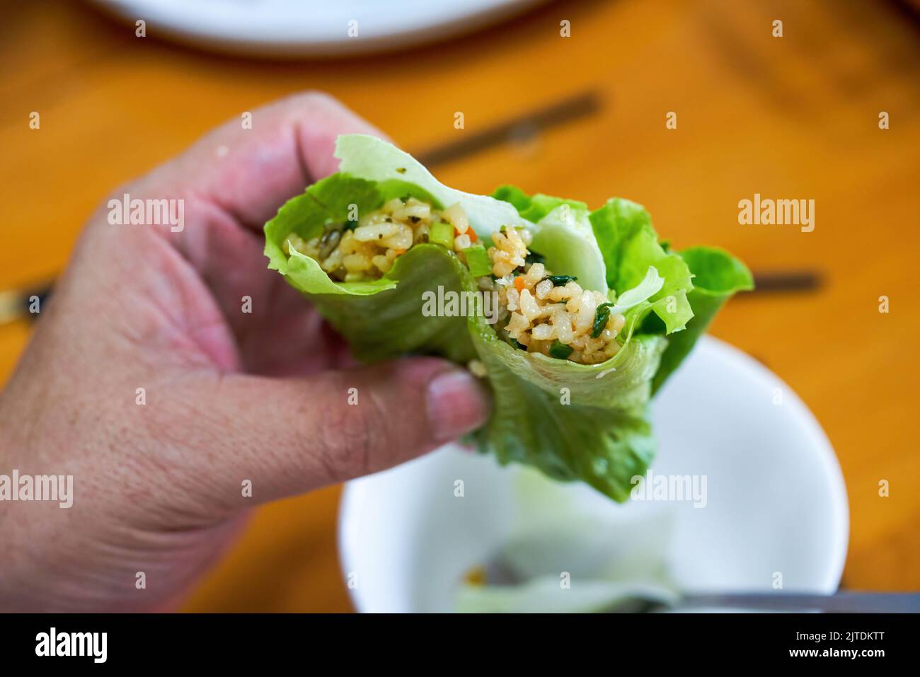 Cantonese traditional custom dishes, Baosheng, lettuce and rice Stock