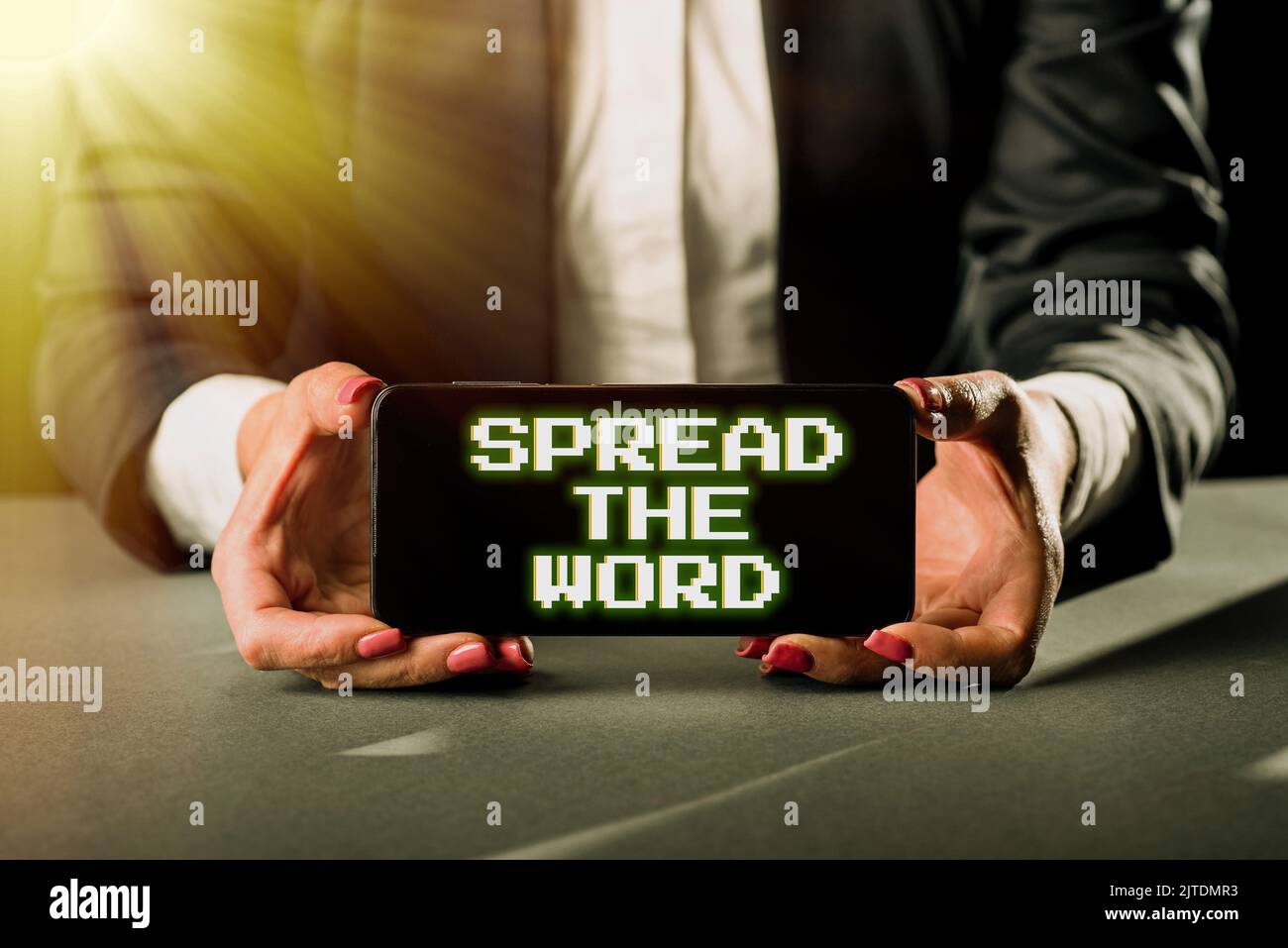 Text caption presenting Spread The Word. Concept meaning Communicate ...