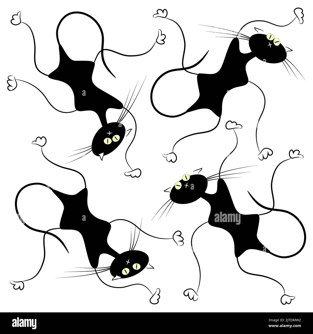 Black cats on a white background. Vector illustration. Stock Vector