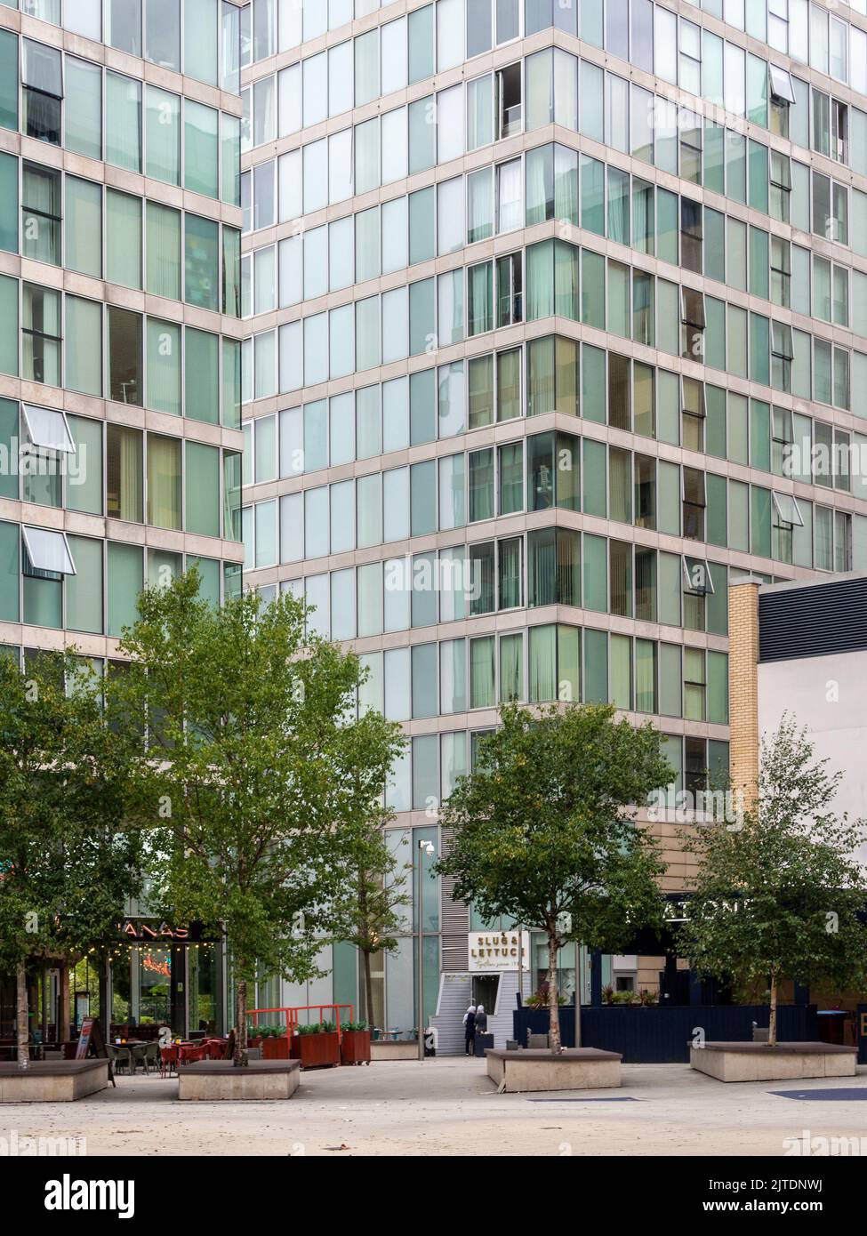 The Hub, Milton Keynes, a modern development of flats, offices and restaurants near the city centre. Buckinghamshire, UK Stock Photo