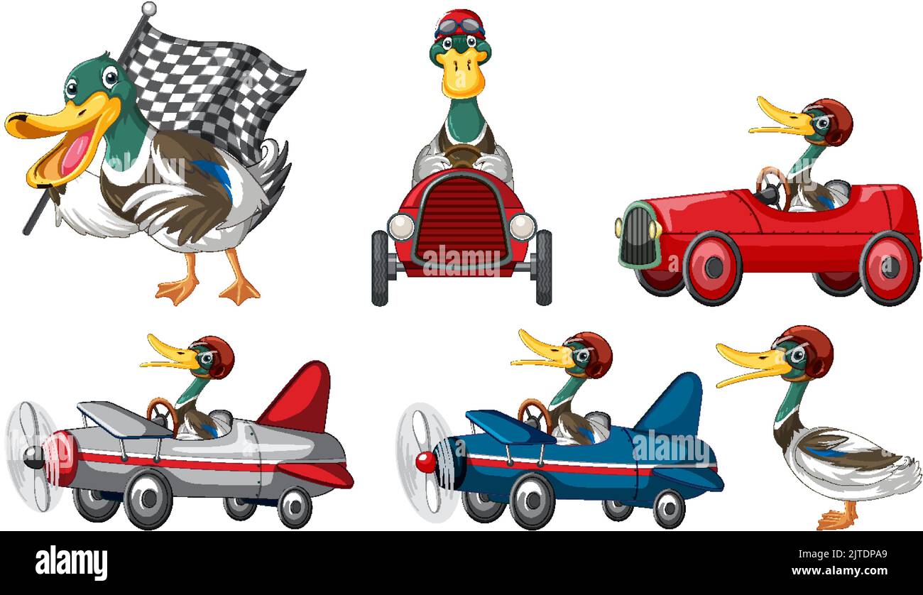 Soap box derby race with ducks cartoon character Vector Image