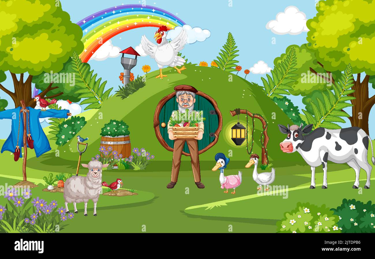 Farmer at rural house village illustration Stock Vector Image & Art - Alamy