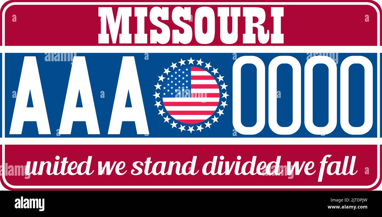 Vehicle license plates marking in Missouri in United States of America