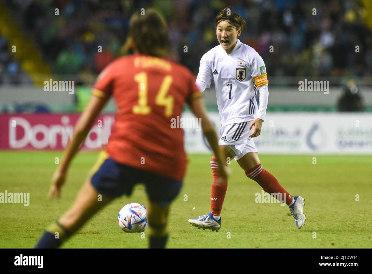 SAN JOSE, Costa Rica: Japan player Mihoshi SUGISAWA (7) in action during the final match played between Spain and Japan for the champions trophy at th Stock Photo