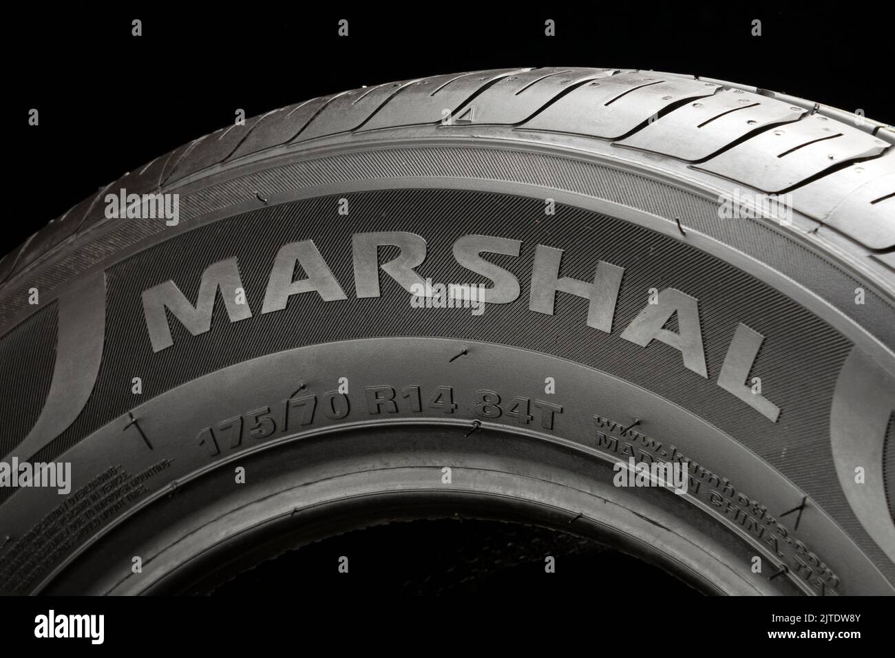 Krasnoyarsk, Russia, August 30, 2022 Marshal tires logo on the