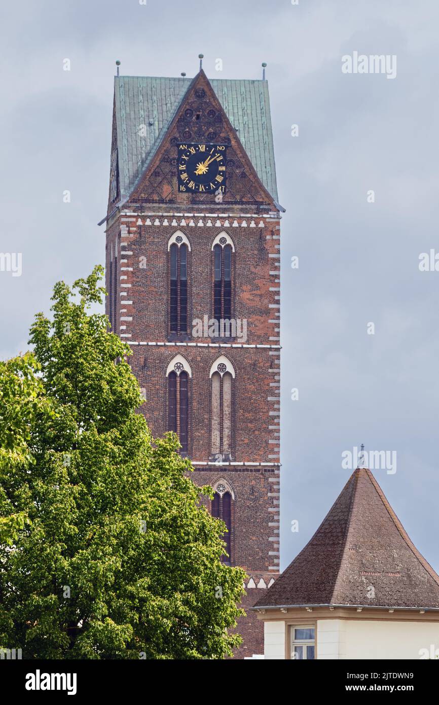 The brick tower of Saint Mary's church which is the only remainder of ...